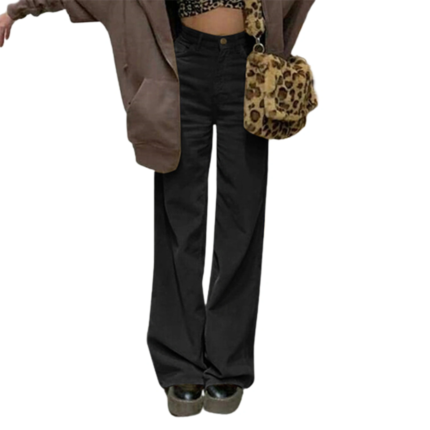 Women Straight-leg Pants with High Waist Version, Street Style