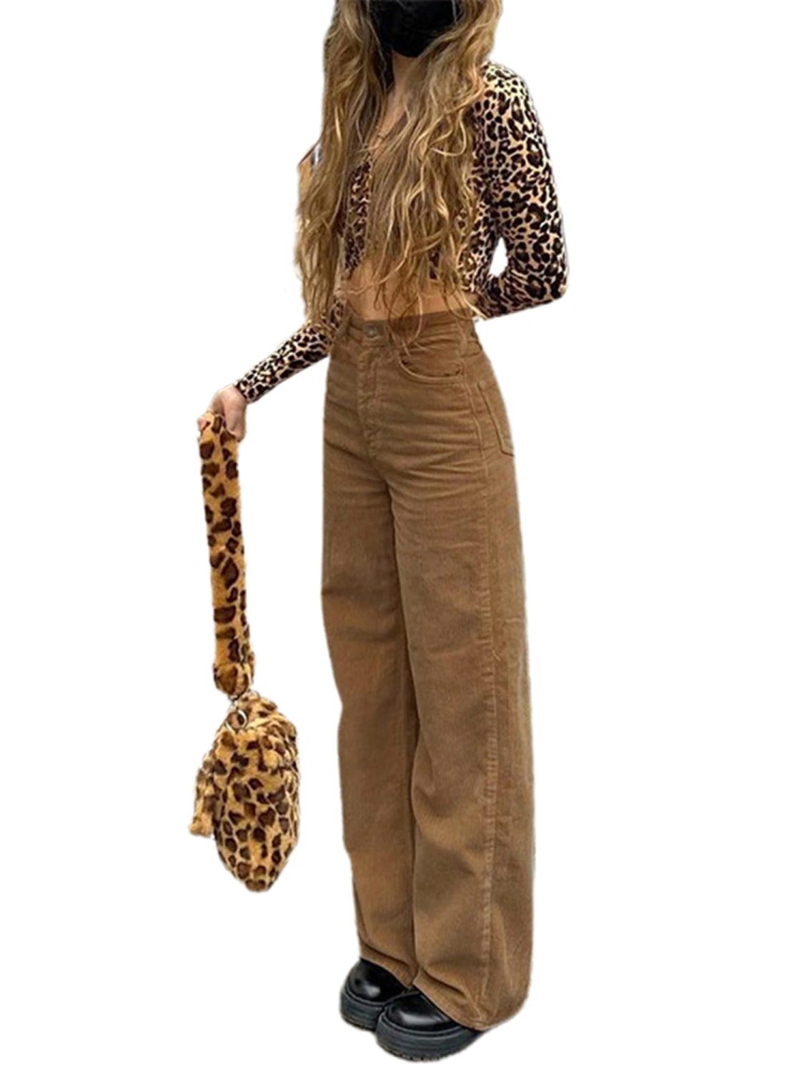 Women Straight-leg Pants with High Waist Version, Street Style