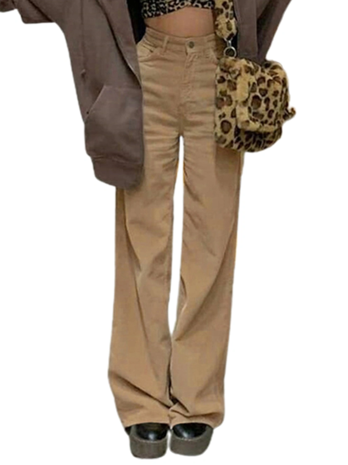 Women Straight-leg Pants with High Waist Version, Street Style