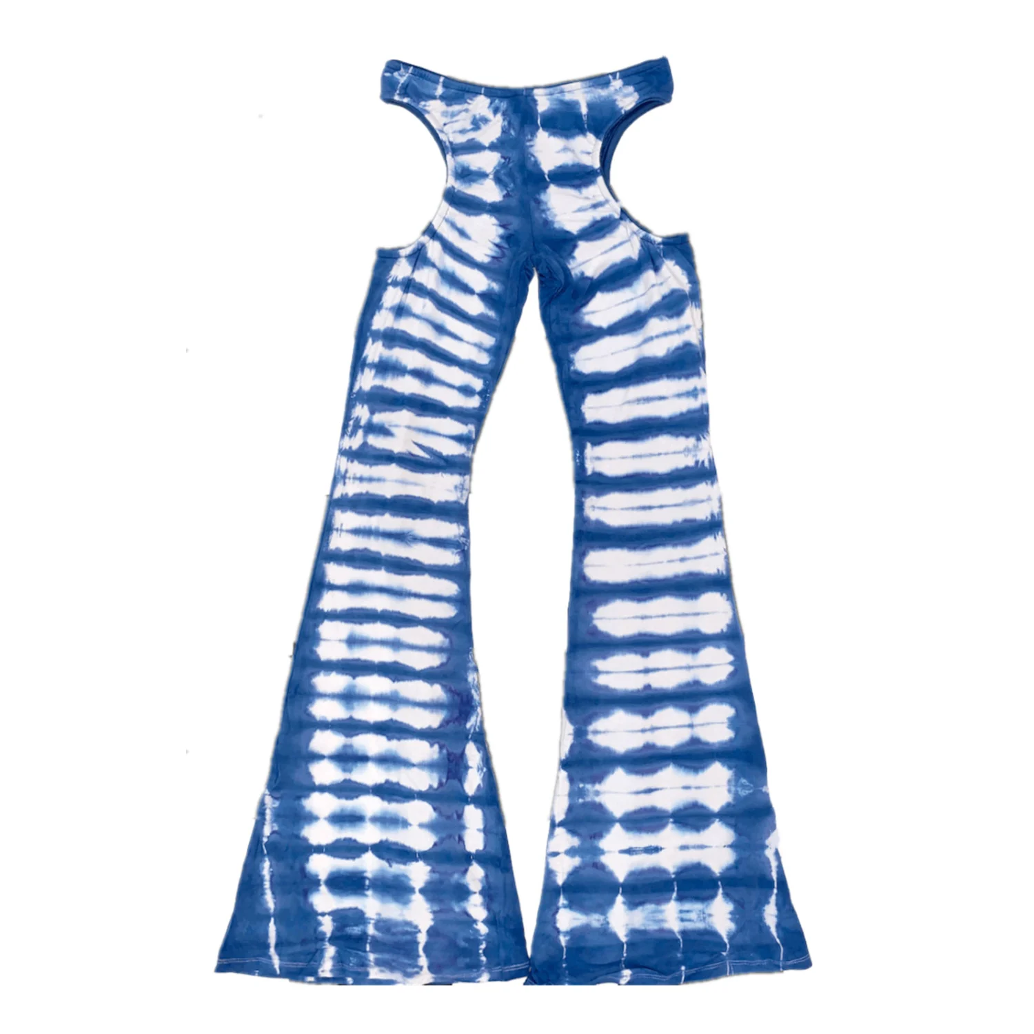Female Flared Trousers, Tie-Dye Print High Waist Hollow Out Long Pants