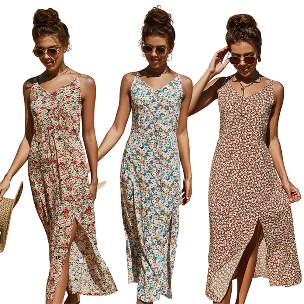 Female Dress, Floral Print V-Neck Sleeveless One-Piece Sundress