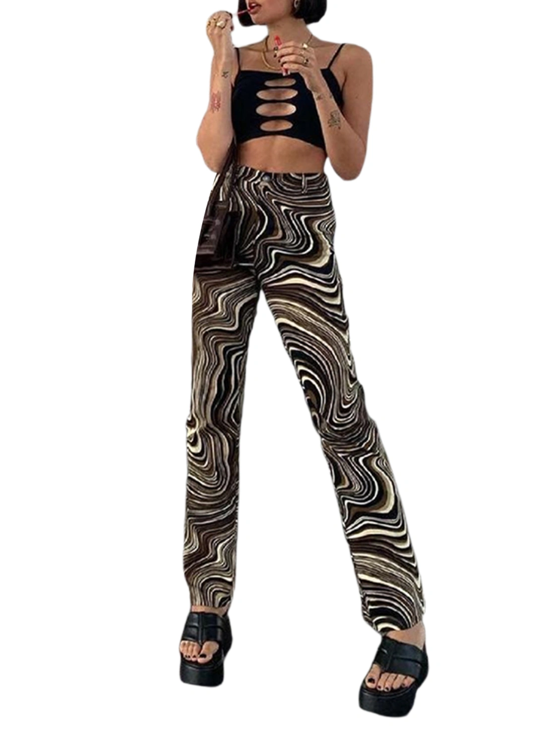 Women’s Solid Color Hollow Square Collar Exposed Navel Camisole