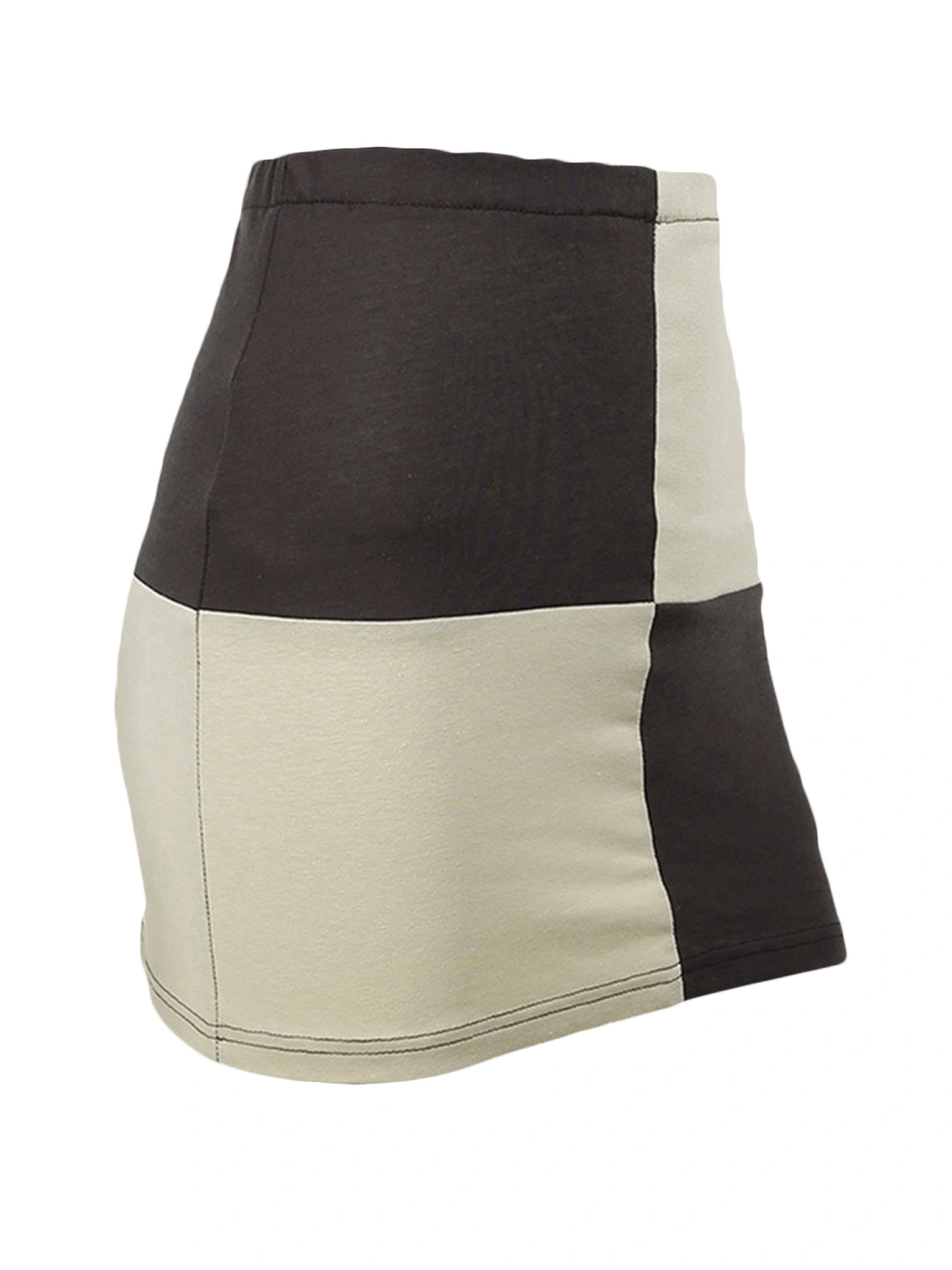 Women Summer Miniskirt, Match Color Checked High-Waist One-Step Skirt