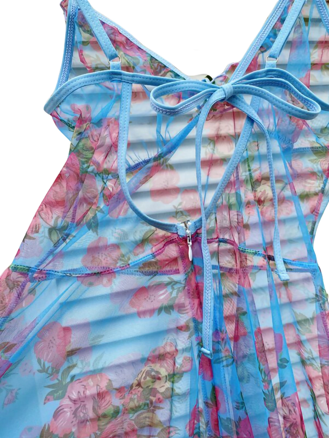 Women's Loose Sheer Dress Floral Print Deep V Neckline Sling Dress