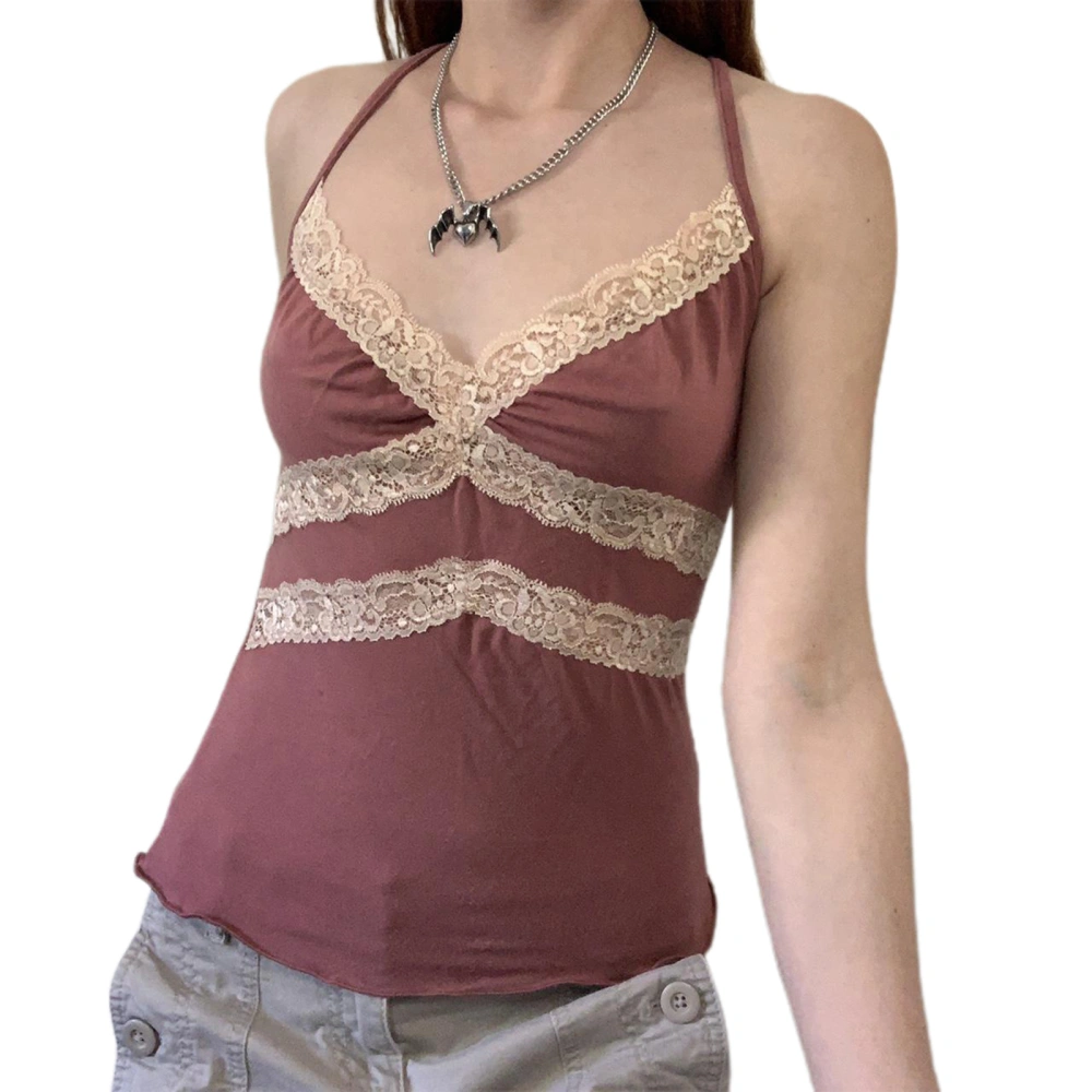 Ladies Lace Splicing Slim Camisole, Summer V-neck Sleeveless Tops 