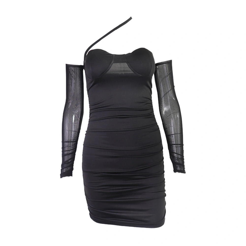 Women's Off Shoulder Dress, Long Sleeve Mesh Patchwork Skinny Dress