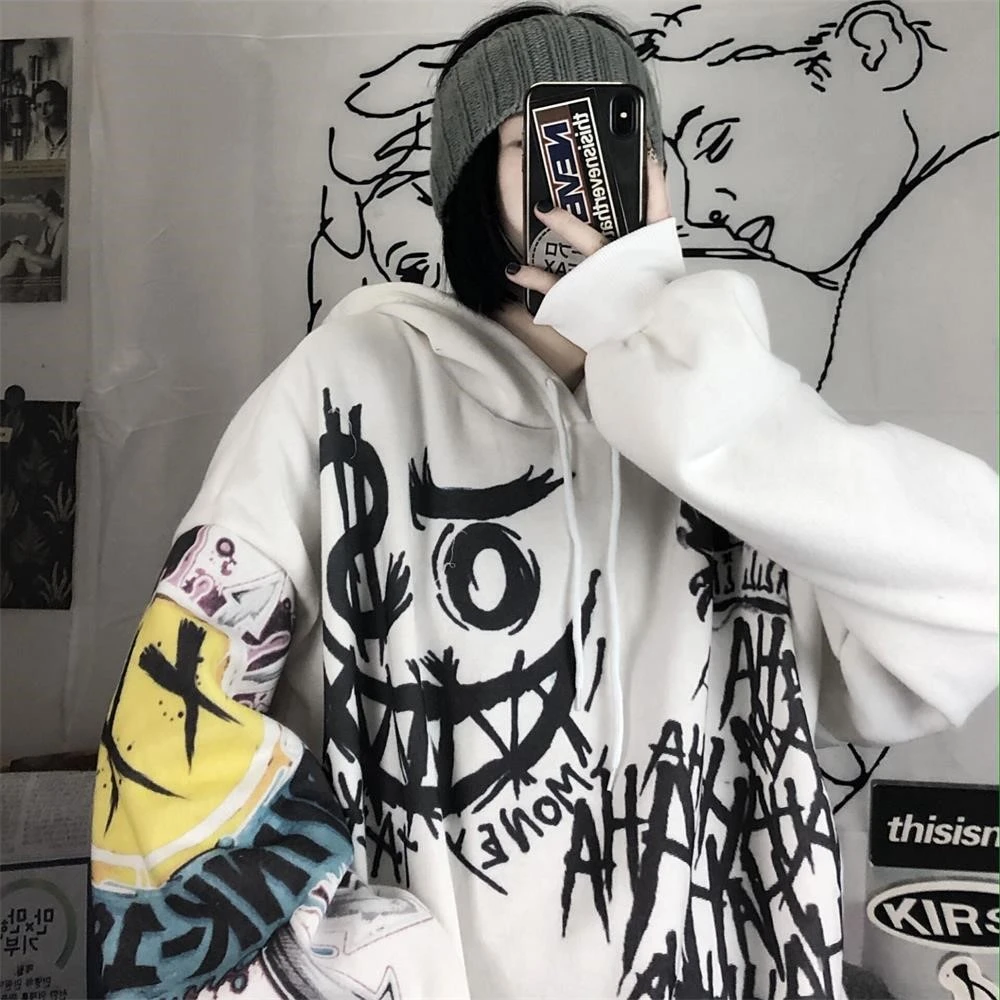 New Gothic Cartoon Hip Hop Hoodies Women Harajuku Funny Punk Oversize Hoodies Autumn Long Sleeve Hooded Sweatshirts Female Hoodie Tops