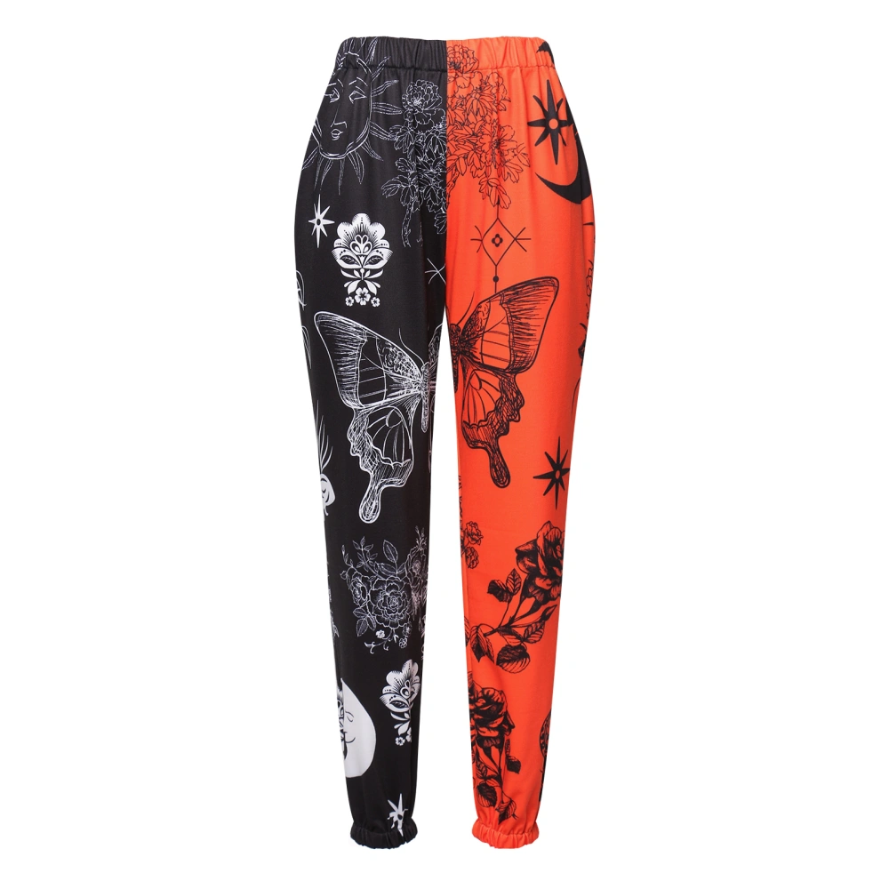 Women’s Contrast Color Printing Mid-waist Beam Feet Casual Trousers