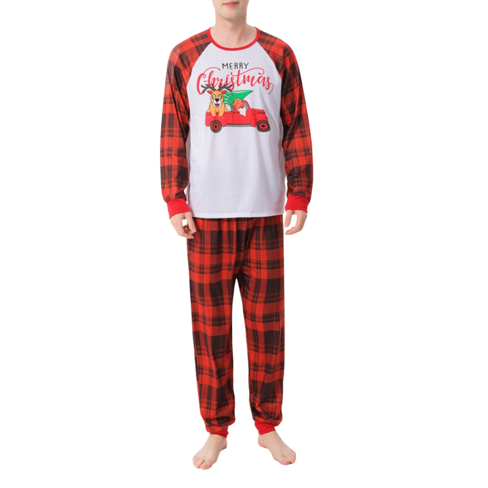 Parent-Child Christmas Pajamas, Cartoon Tops with Plaid Pants/Jumpsuit