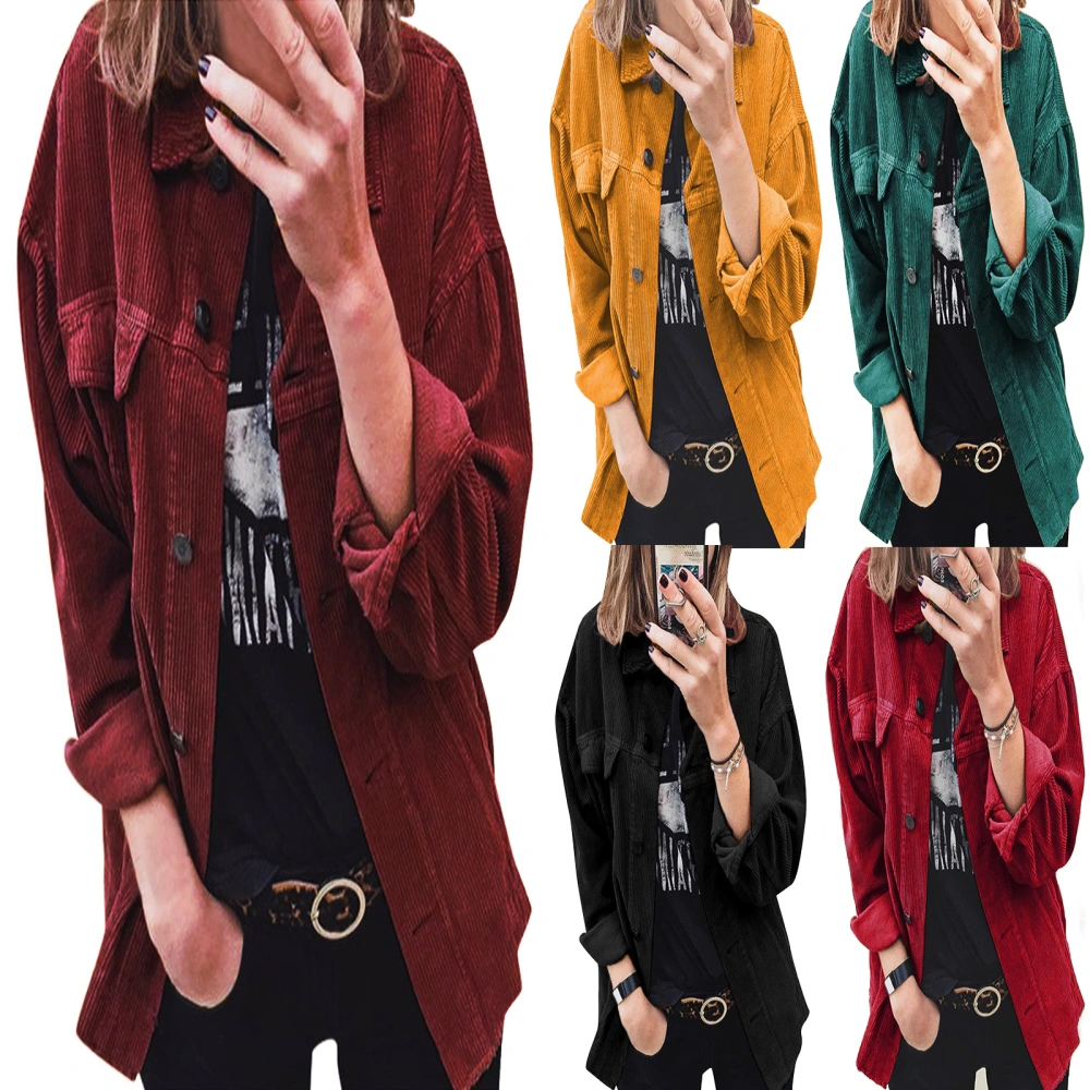 Women Button-down Solid Color Long Sleeve Turn-down Collar Cardigan