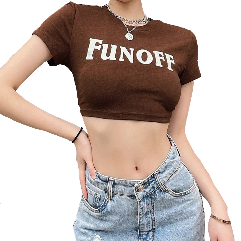 Women Summer Crop Tops, Letter Print Short Sleeves Slim T-Shirt