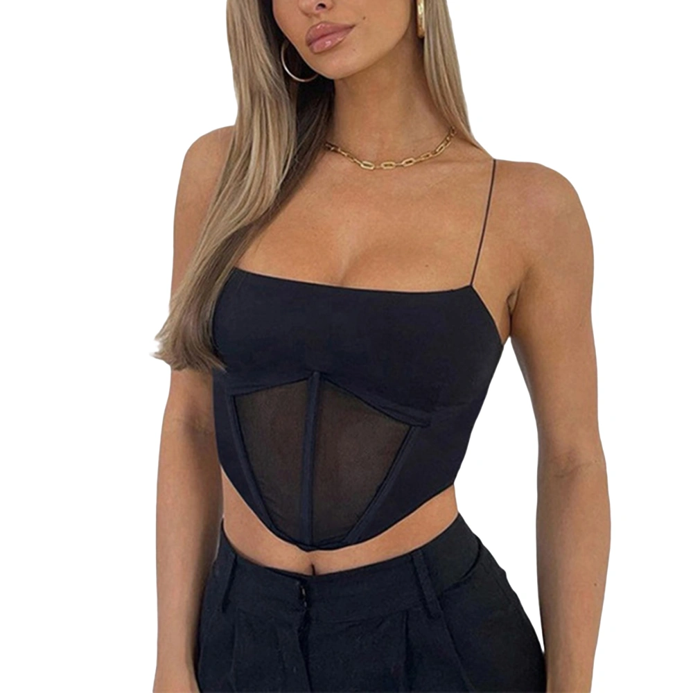 Women Camisole Perspective Mesh Stitching, Sexy Style Irregular