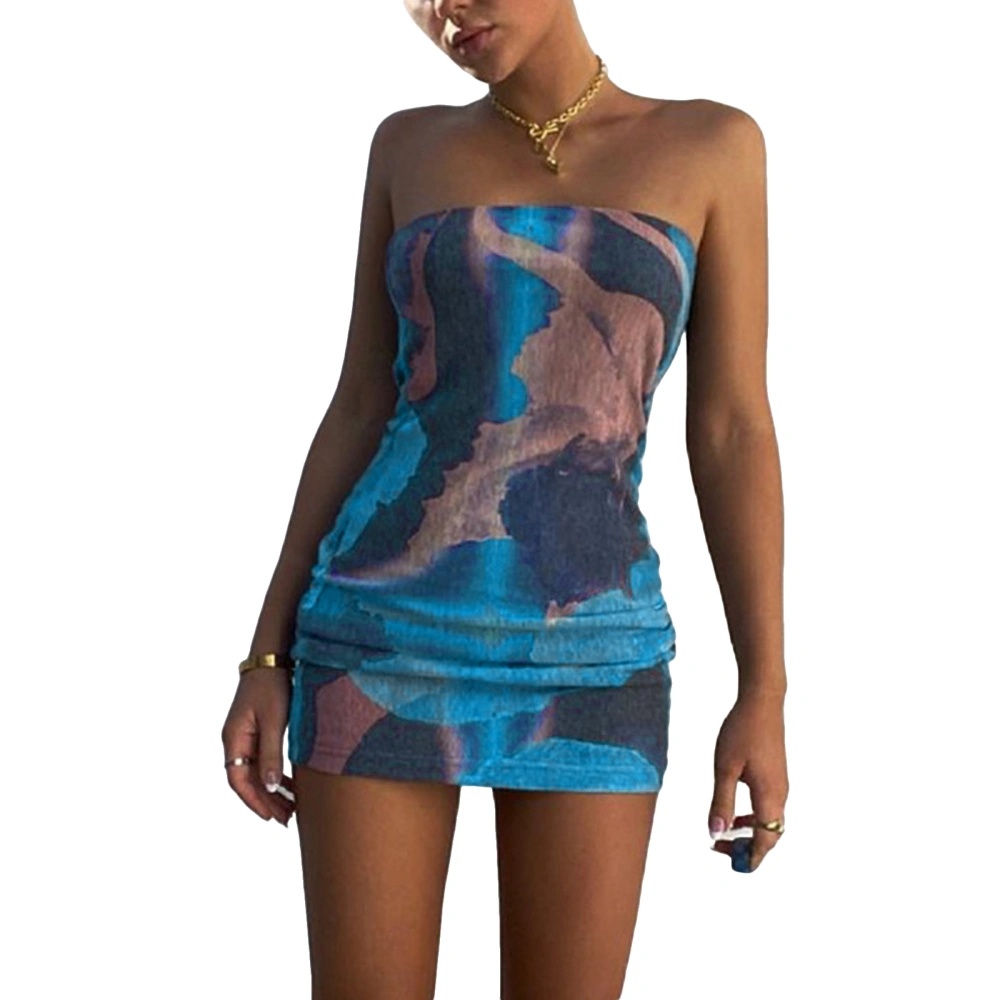 Women's Sleeveless Strapless Abstract Print Bodycon Tube Dress