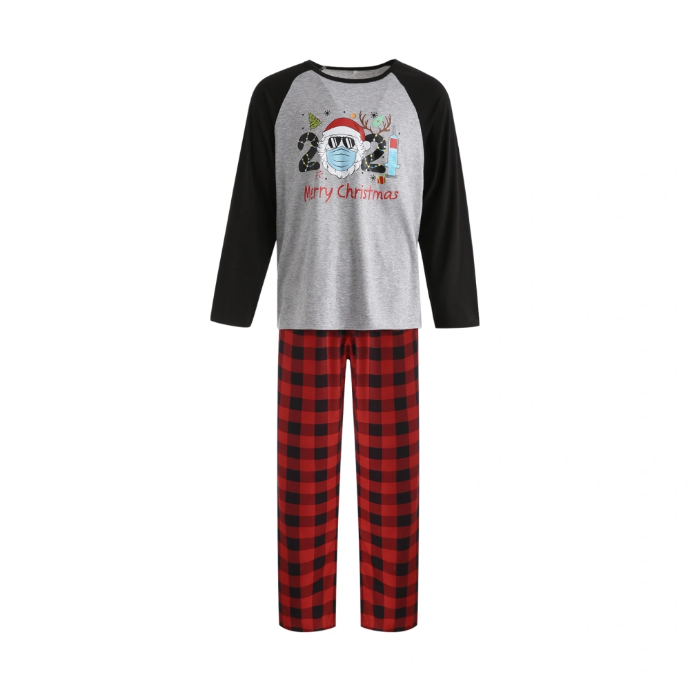 Family Matching Letter Print O-Neck Long Sleeve Tops+ Plaid Trousers