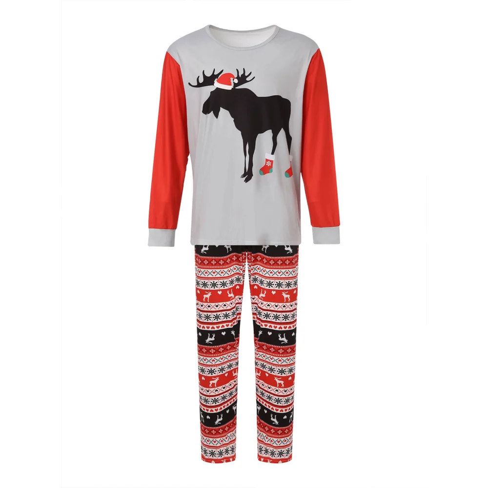 Christmas Parent-child Pajamas, Pullover + Color Block Pants