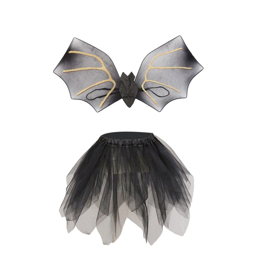 Toddler Halloween Bat Costume Set Black Bat Wings Tutu Skirt Sets