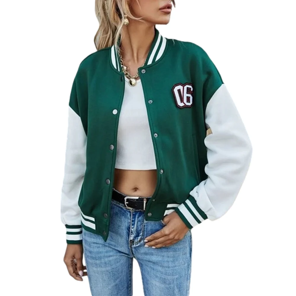 Girls Long Sleeve Jacket, Baseball Uniform Tops Single-breasted Coat