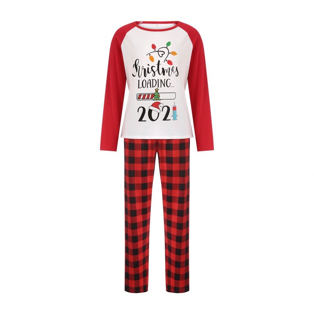 Christmas Letter Raglan Tops and Plaid Trousers Parent-child Pajamas