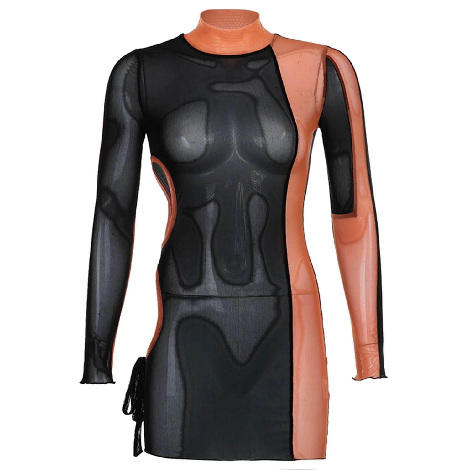 Women's Dress Color Contrast Hollowing Out Perspective Skirt Costume