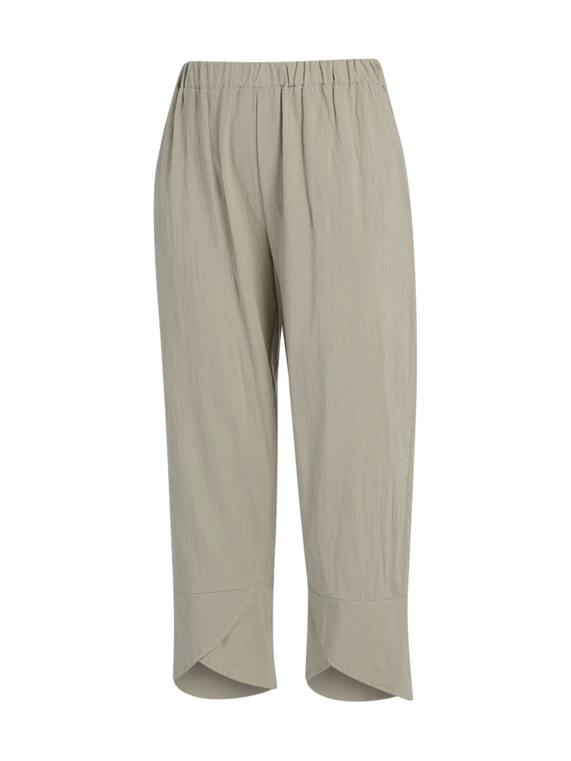 Women Ninth Pants, Solid Color Middle Waist Loose Casual Trousers