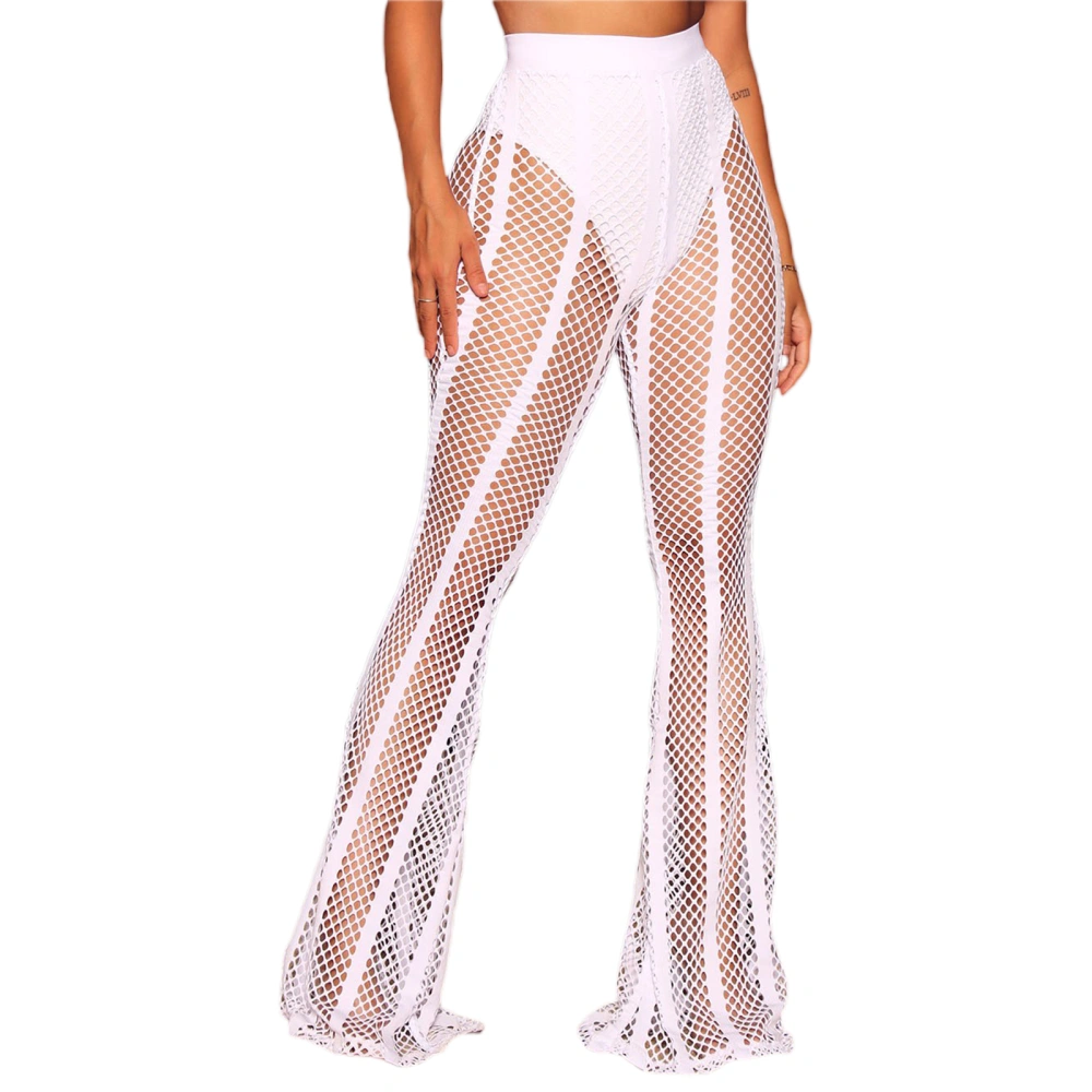 Women Hollow-out Mesh Pants, See Through Fishnet Cover-up Pant 