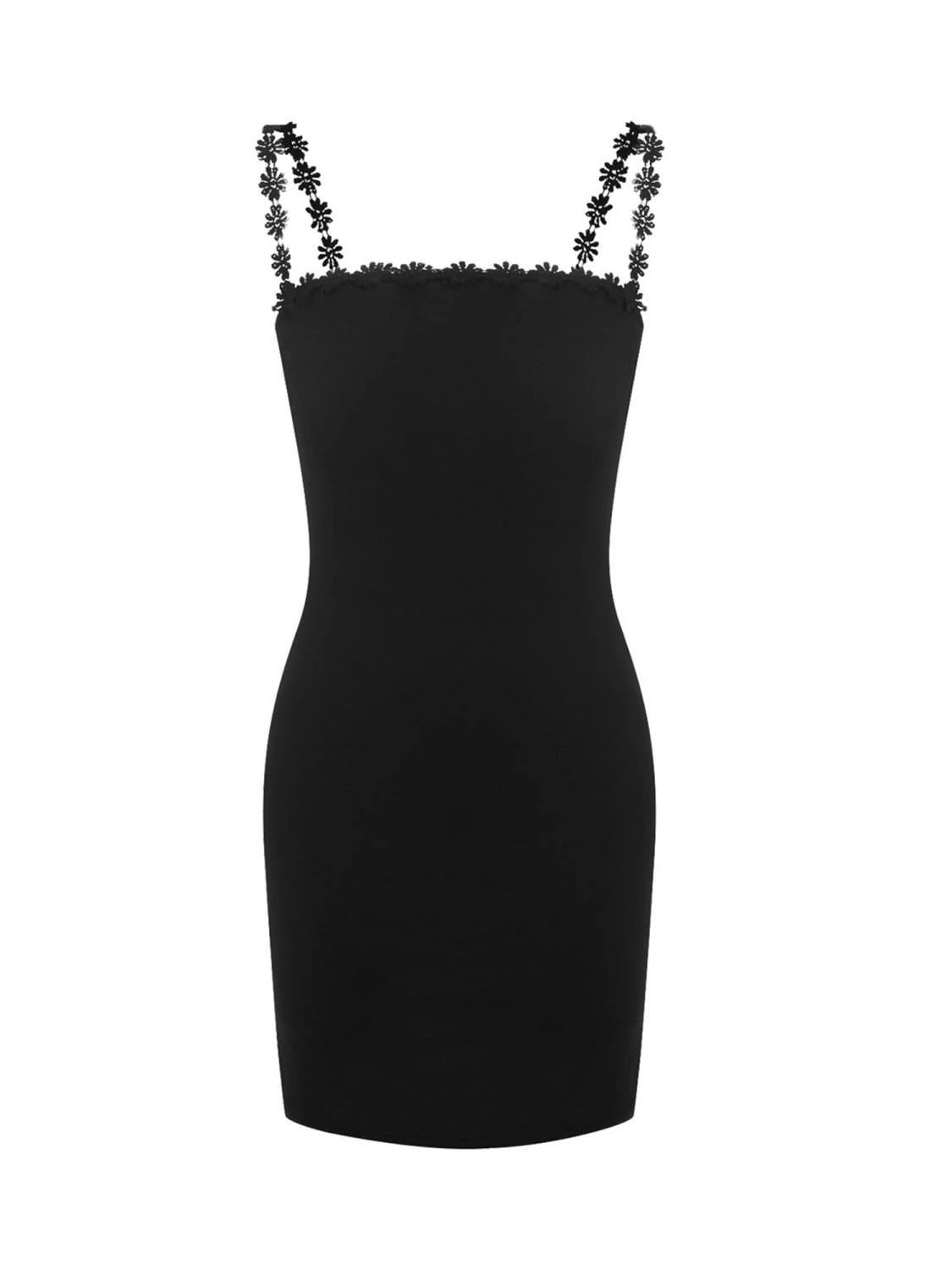 Women’s Solid Color Boat Neck Suspender Skinny Dress with Floral Strap