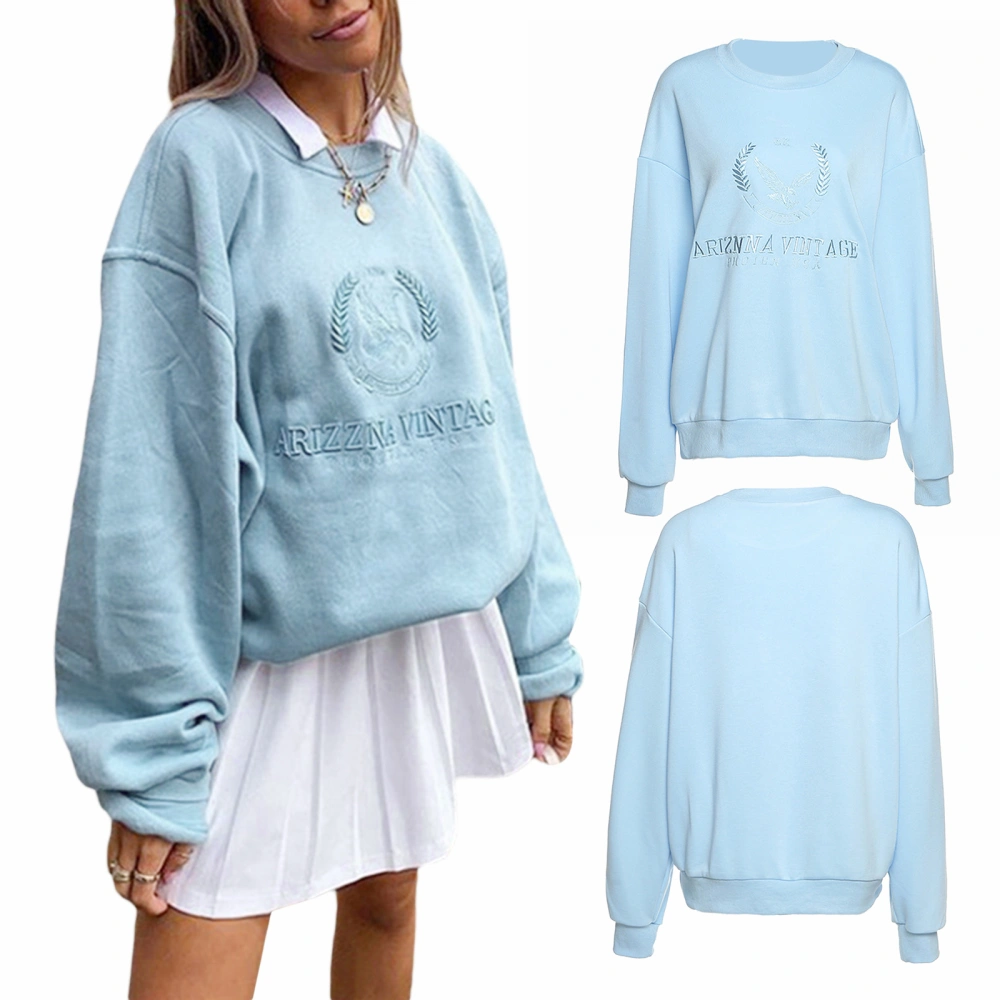 Women’s Letter Embroidery Long-sleeved Loose Pullover Sweatshirt