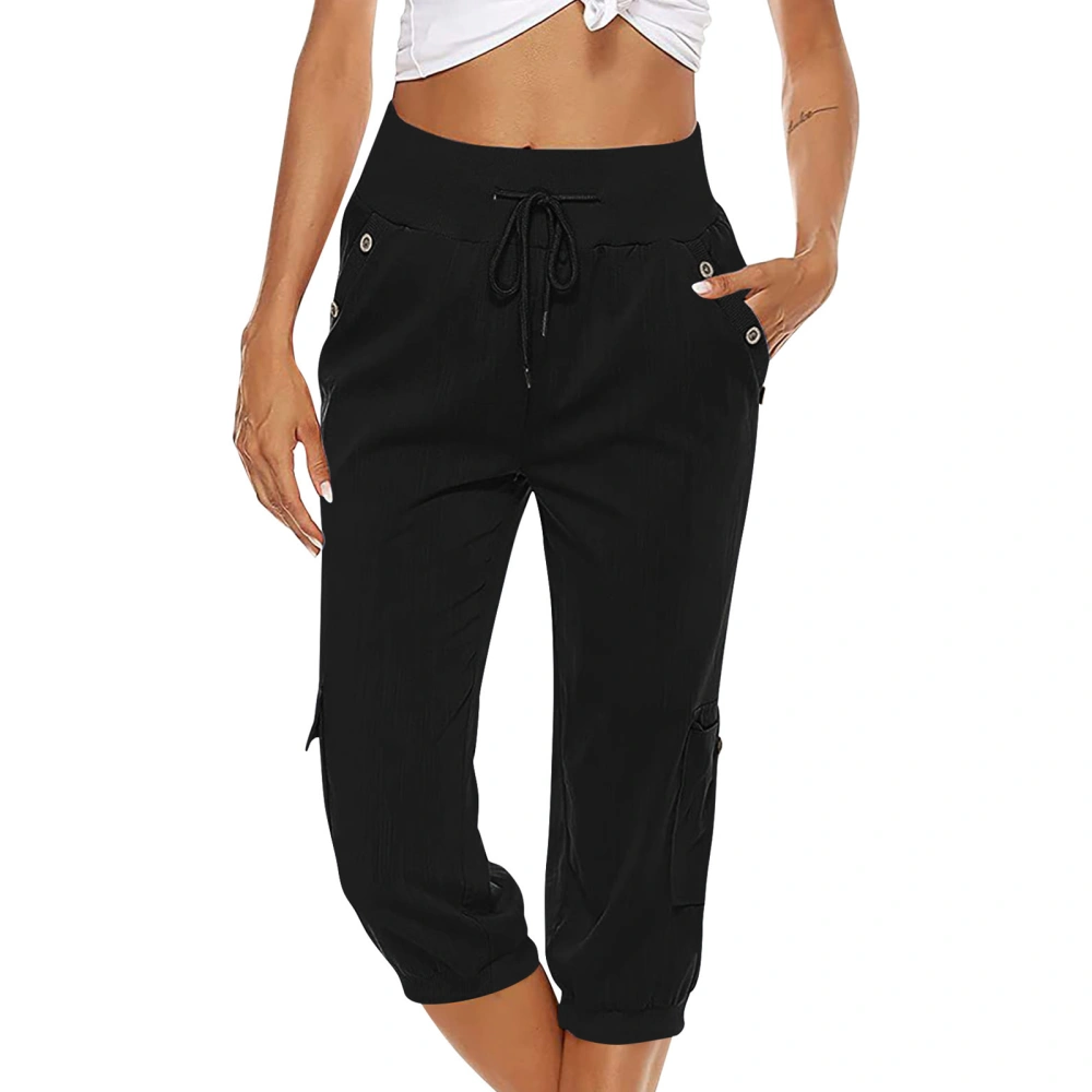 Women Capri Pants, Elastic Waist 3/4 Length Pants with Pockets