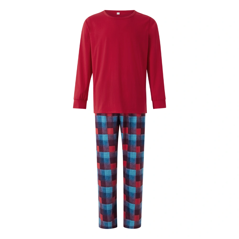 Family Red Long Sleeve Tops + Plaid Pants or One-piece Outfit for Dog