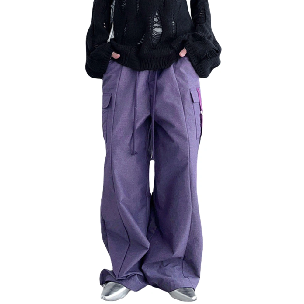 Women Baggy Solid Color Drawstring Waist Multiple Pockets Cargo Pants