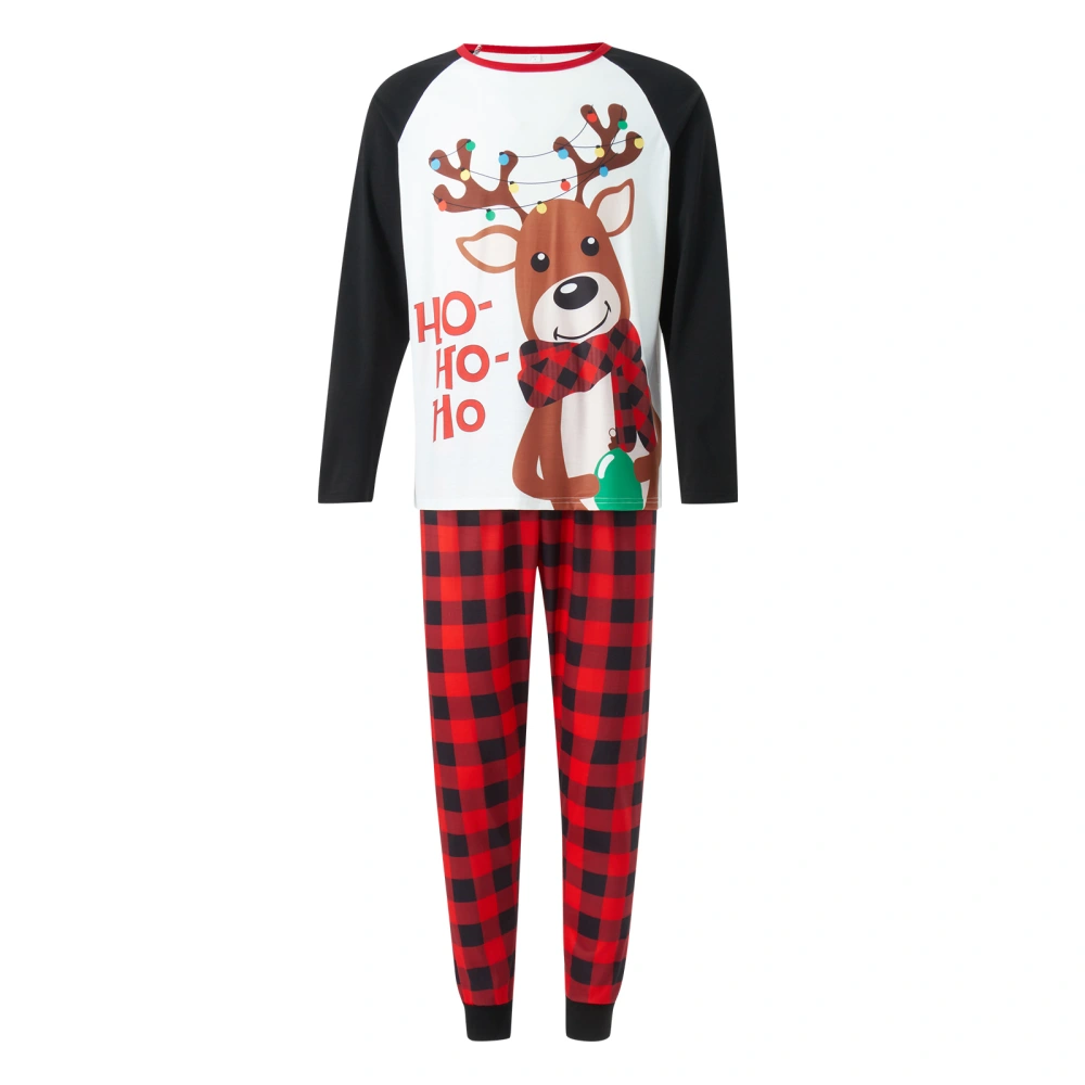 Christmas Pajamas for Family, Elk Letter Print T-Shirt + Plaid Pants