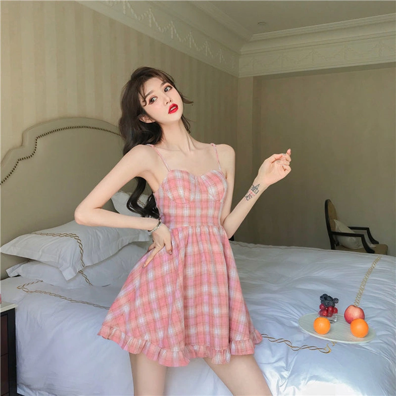 Women Fashion Sleeveless Plaid Dress Stylish Dress for Ladies