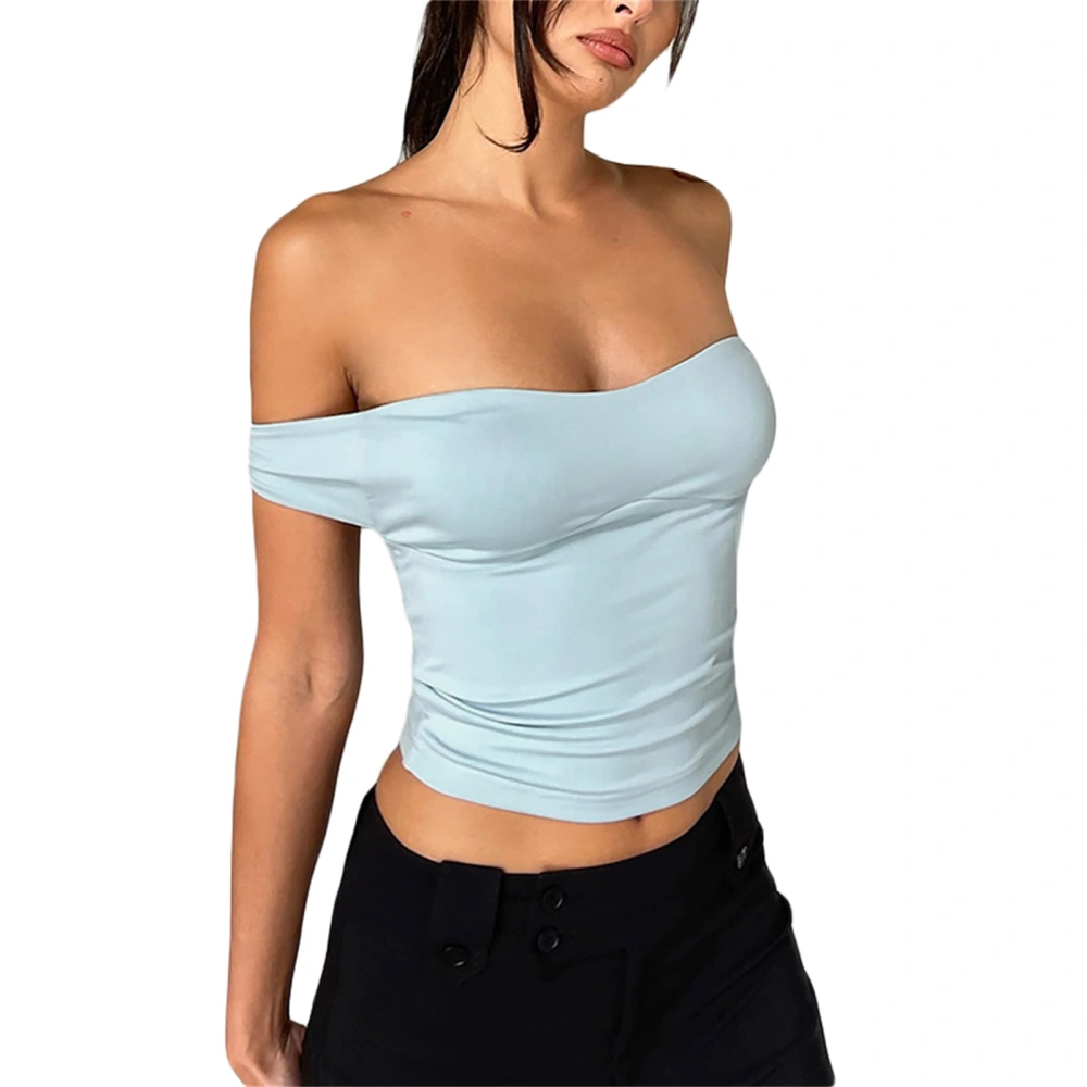 Women Wrapped Crop Shirt Sleeveless Solid Color Off Shoulder Vest 