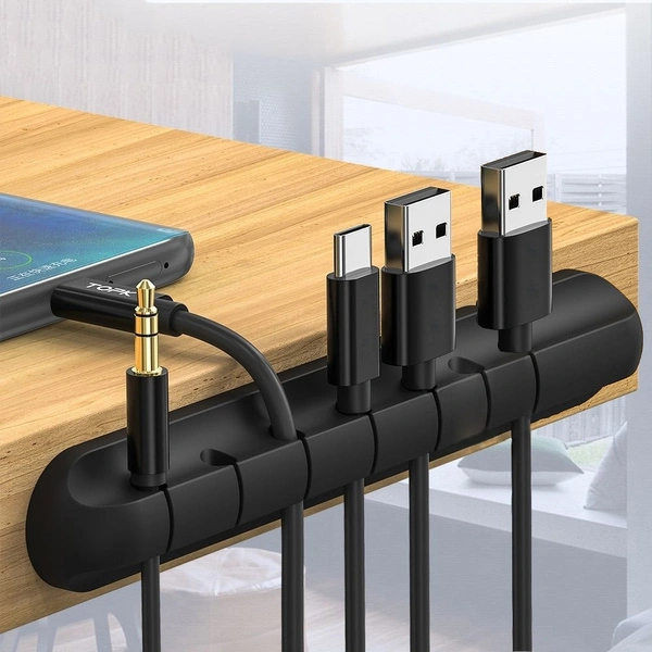 Black Adhesive Holder Organizer USB Cable Desktop Tidy Management Clips Cable Clip Cable Winder 7/5/3 Holes