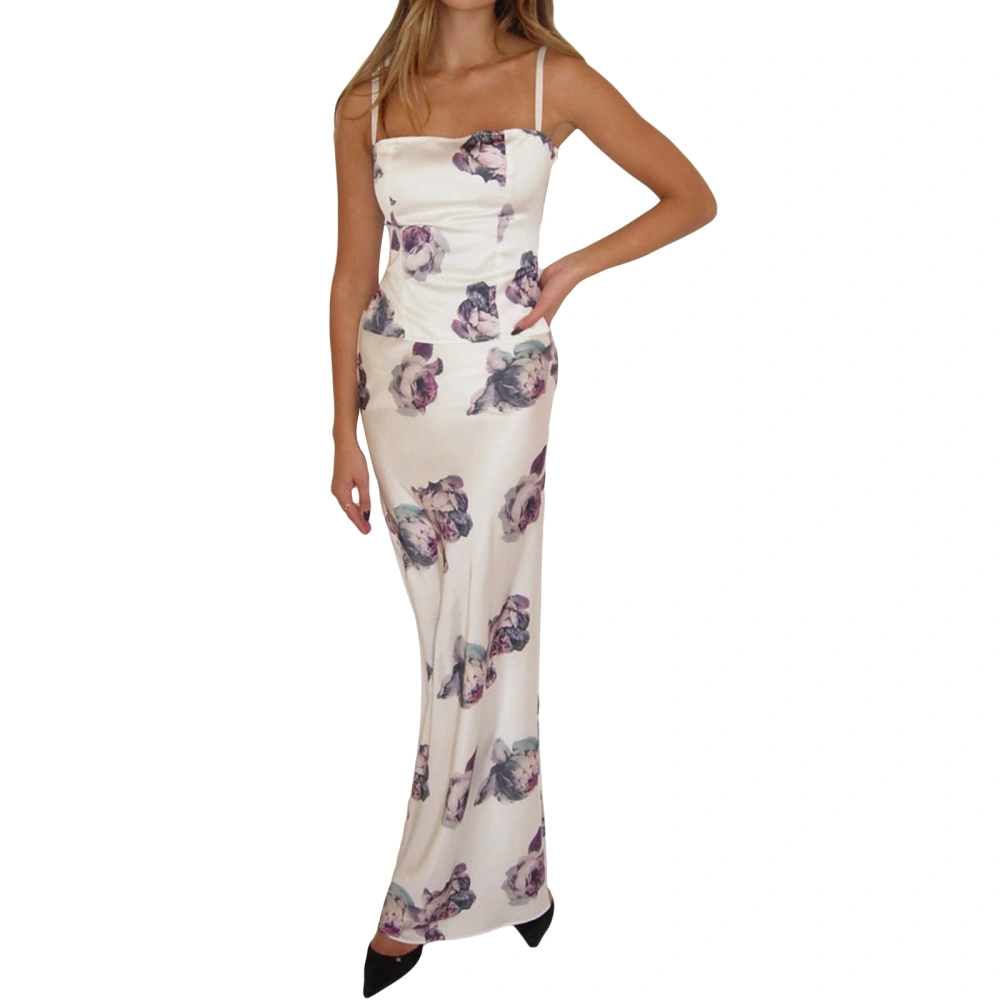 Women's Summer Sleeveless Low Cut Camisole + Long Floral Skinny Skirt