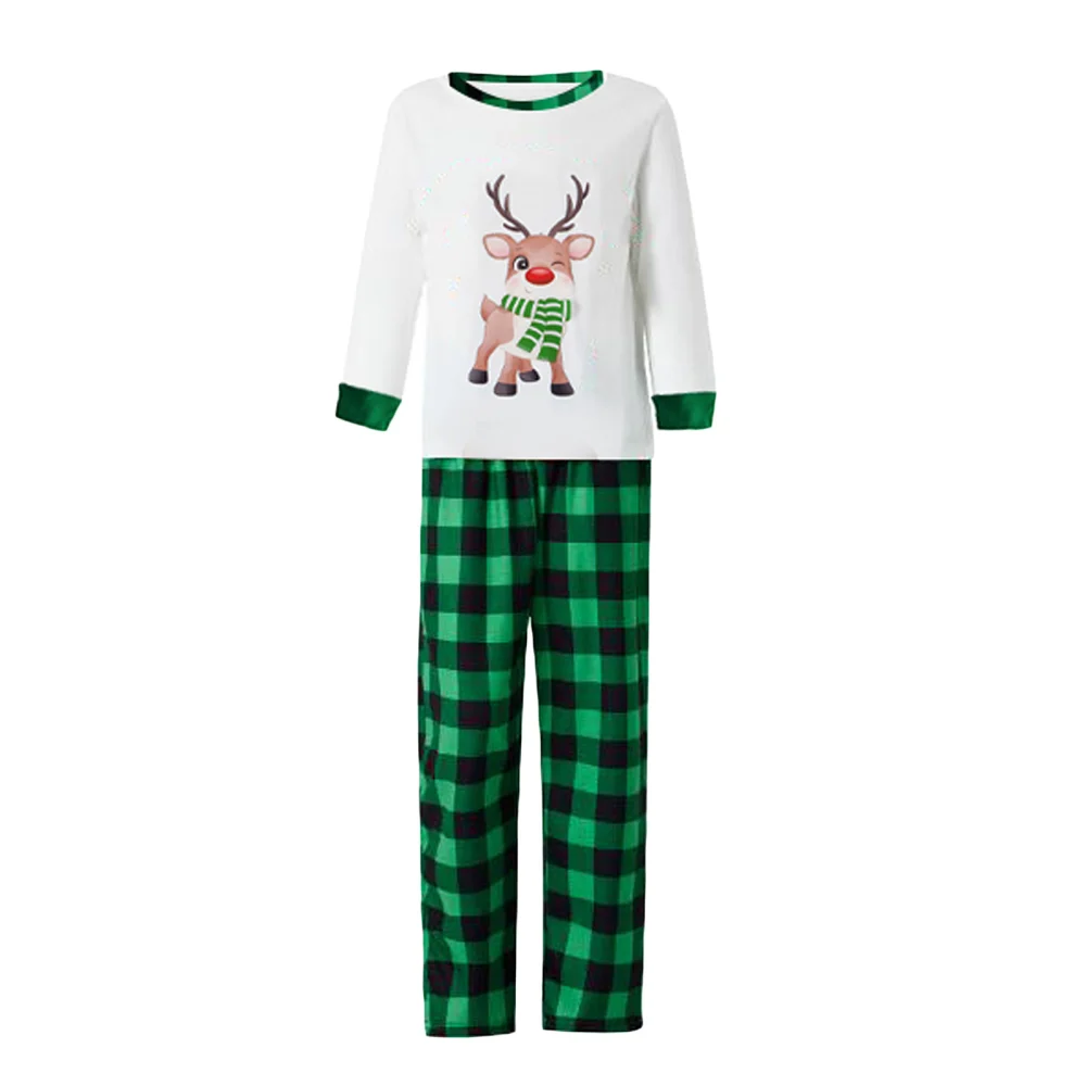 Christmas Pajamas for Family, Cartoon Deer Print Tops + Pants Set