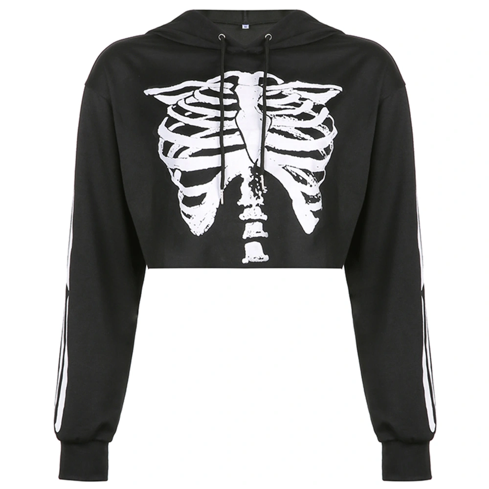 Women Skeleton Cropped Hoodies, Long Sleeve Relaxed Fit Sweatshirts