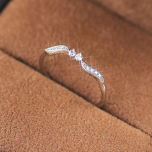 Exquisite Women 925 Sterling Silver Willow Leaf Binary Star Diamonds Ring Wedding Engegament Party Rings