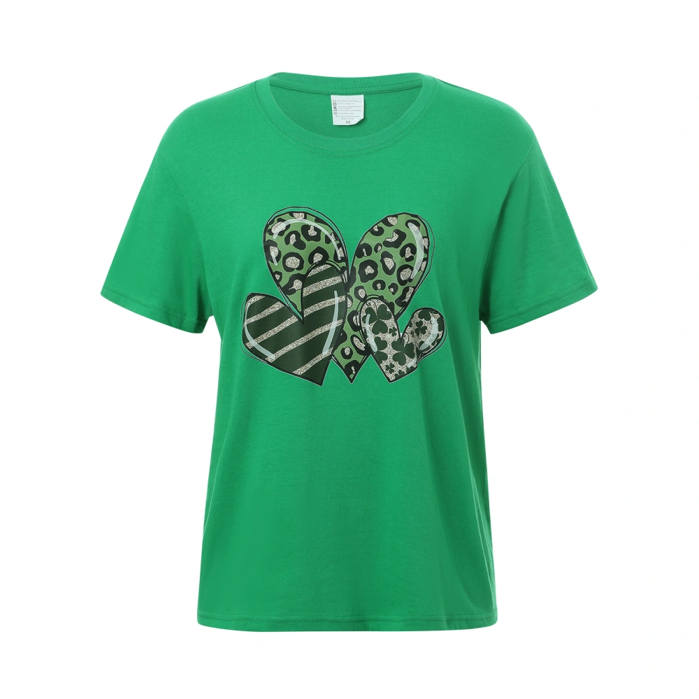 Festive Day Theme T-shirt, Women Men Clover Heart Short Sleeve Tee 