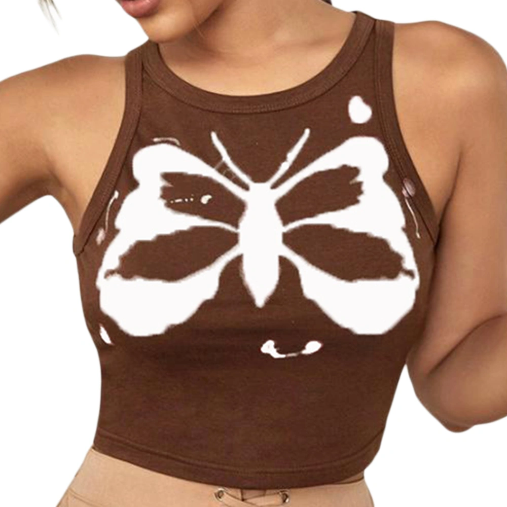 Women's Tank Tops, Sleeveless Butterfly Heart Graphic Tight Crop Tops