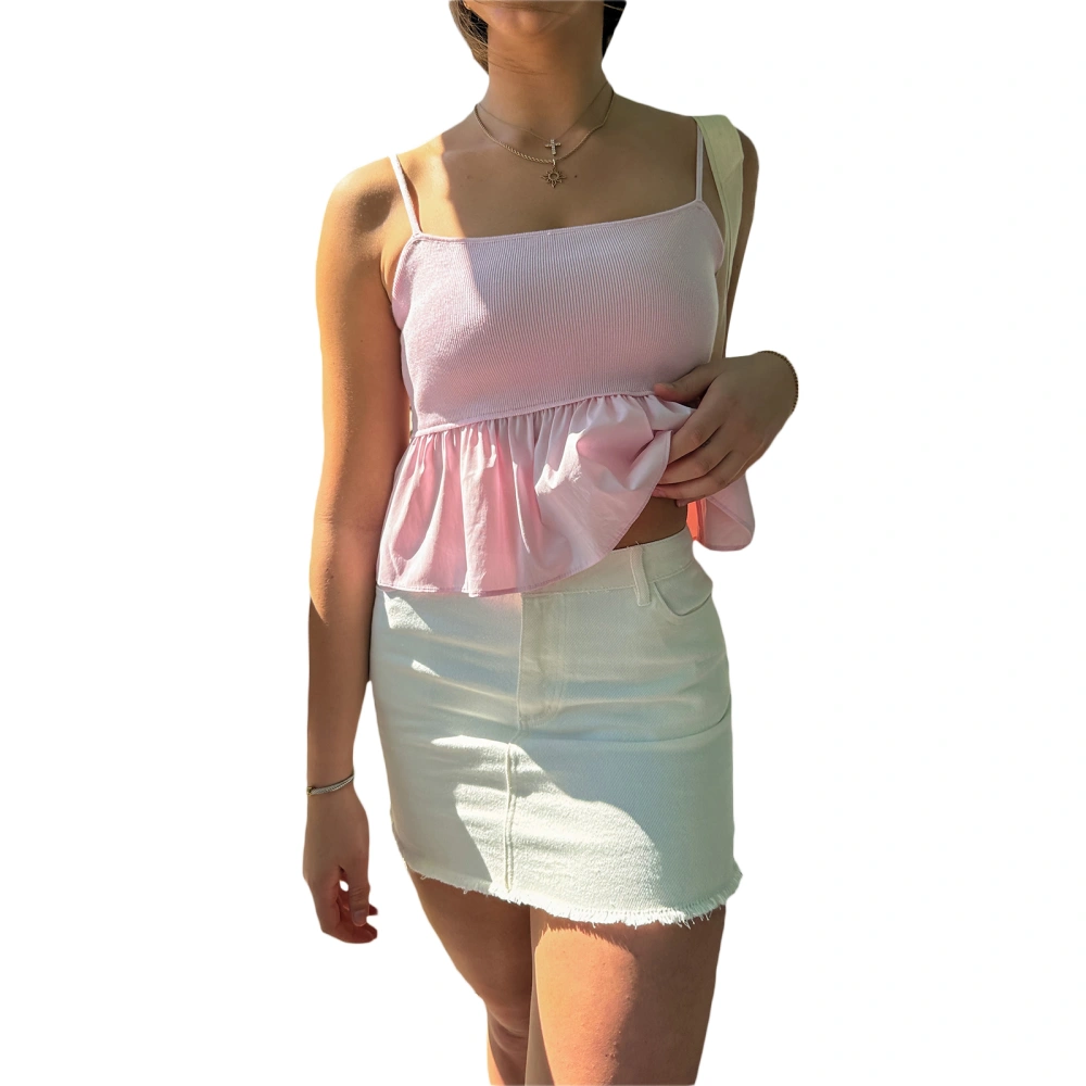 Women Camisole, Spaghetti Straps Backless Pleated Solid Summer Tops