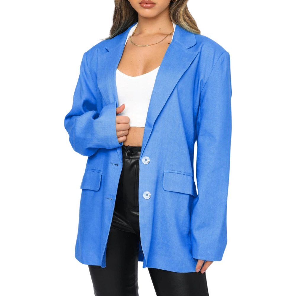 Women’s Fashion Solid Color Button Down Lapel Long Sleeve Blazer