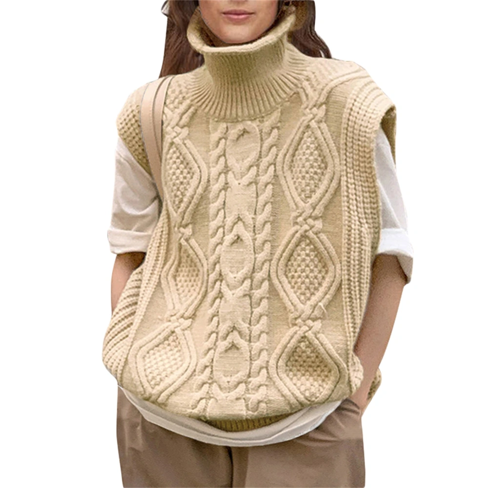 Women Vest Sweater, Sleeveless High Neck Knitting Loose Tops 