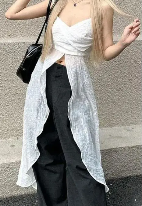 Women Camisole, Spaghetti Straps V-neck Patchwork Slit Summer Tops