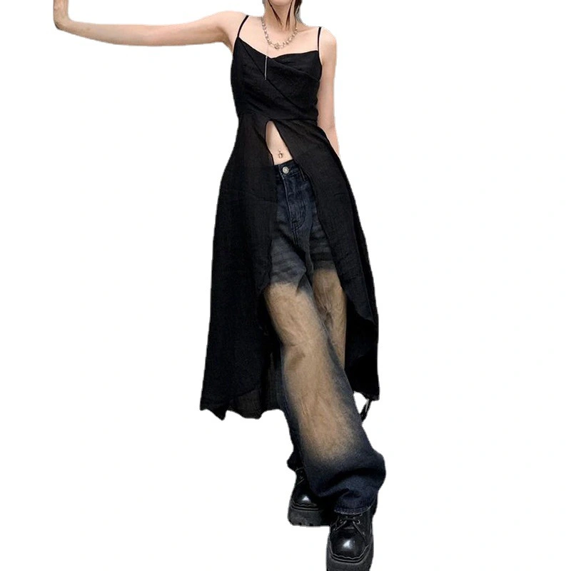 Women Camisole, Spaghetti Straps V-neck Patchwork Slit Summer Tops