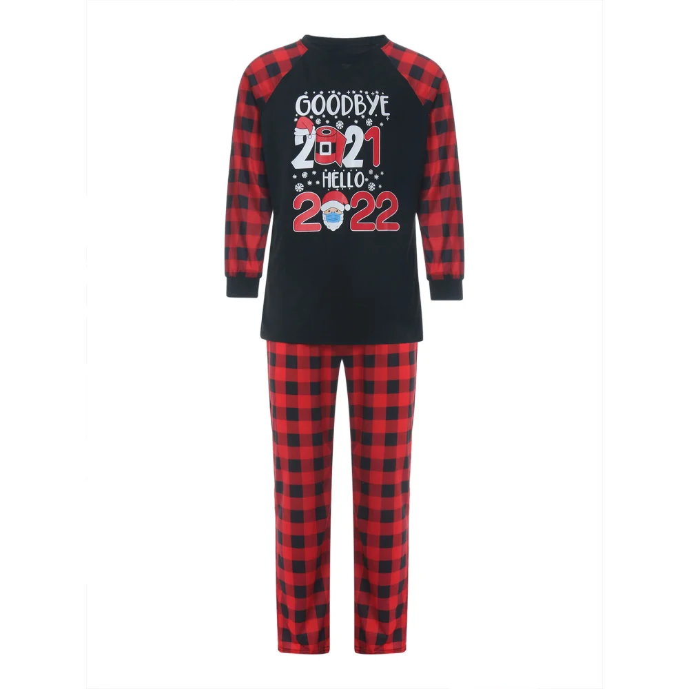 Family Christmas Matching Pajamas, Letters Tops with Plaid Pants