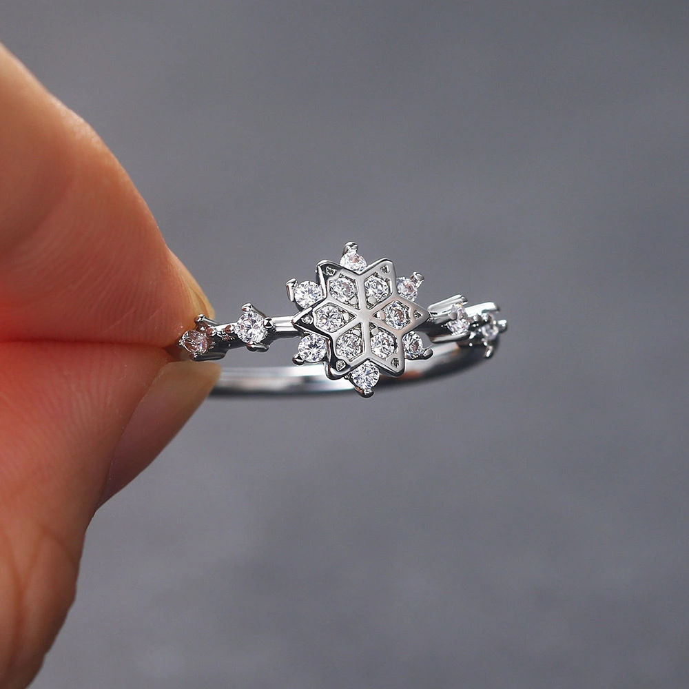 Fashion Women Flower Snowflake Ring 925 Sterling Silver Wedding Band Ring Promise Love Engagement Rings For Women