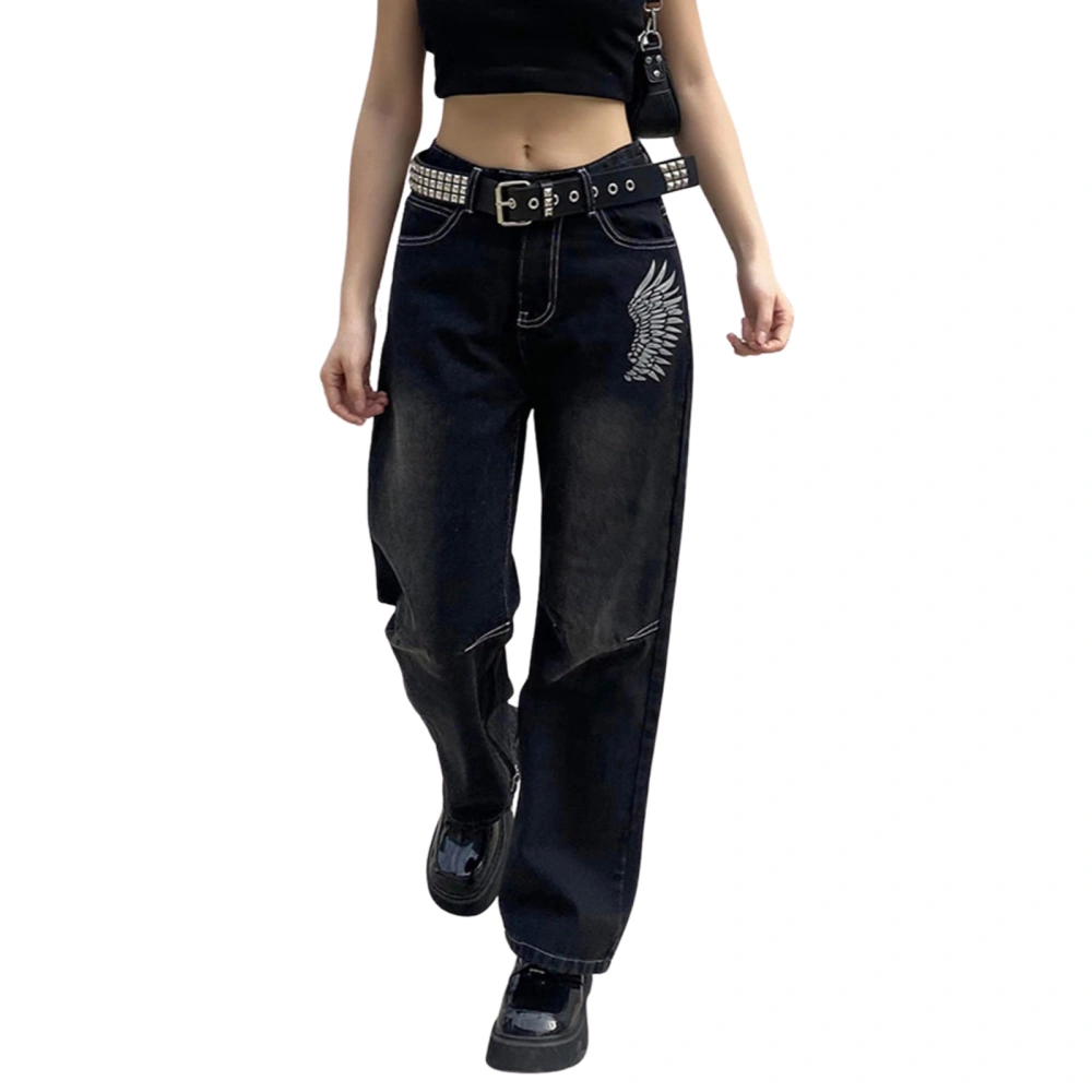 Women Jeans, Wide Leg Denim Trousers High Waist Button Zipper Pants