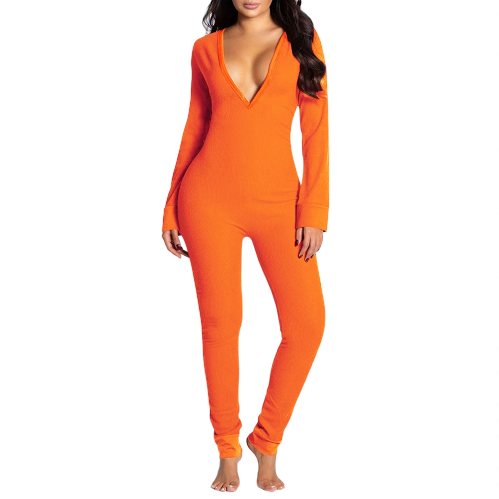 Women V Neck Bodycon Long Sleeve One Piece Pajamas Jumpsuit Rompers