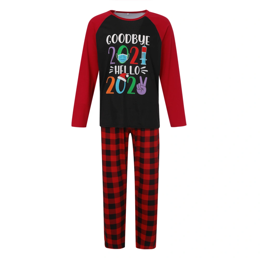 Unique Letter Raglan Tops and Plaid Trousers Parent-child Pajamas